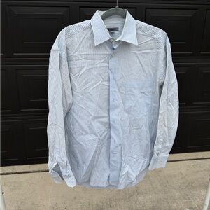Johnston & Murphy White Blue Pinstripe Button Down Shirt